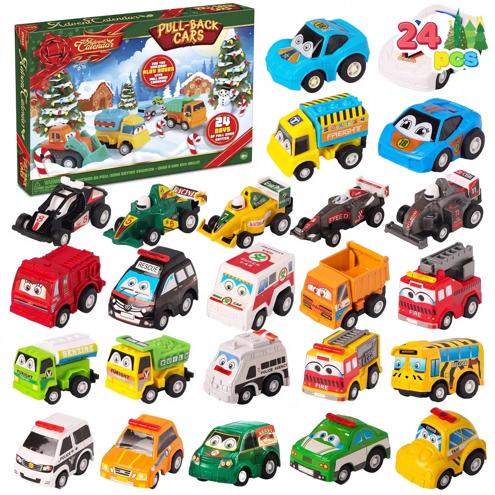 Advent Calendar Pull-Back Cars Battery-Free Set of 24