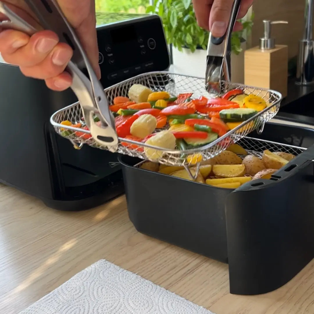 Air Fryer Basket Set Stainless Steel 3-Piece With Tongs