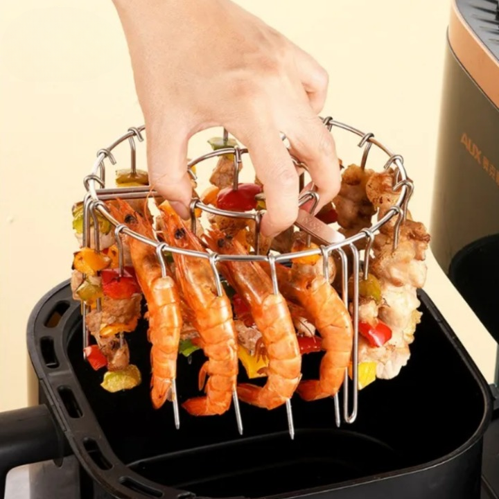 Air Fryer Skewer Attachment Rotating Stainless Steel 24 Skewers