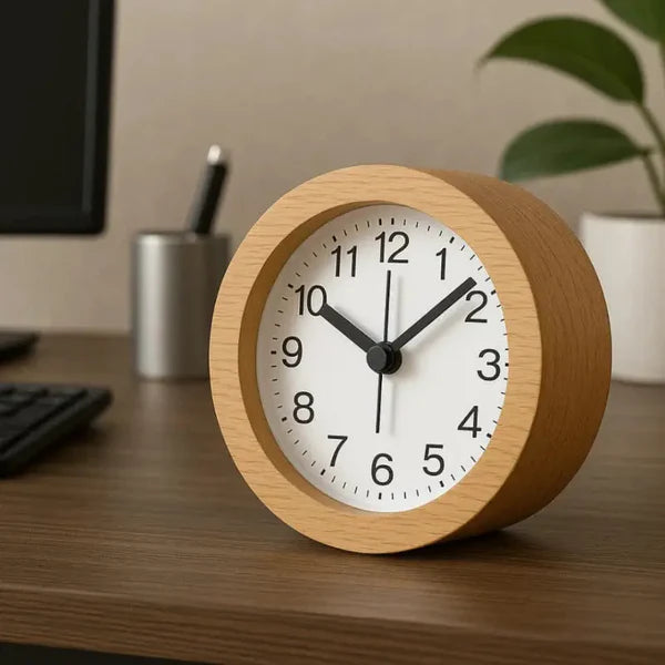 Alarm Clock Beech Wood Silent Movement LED Nightlight