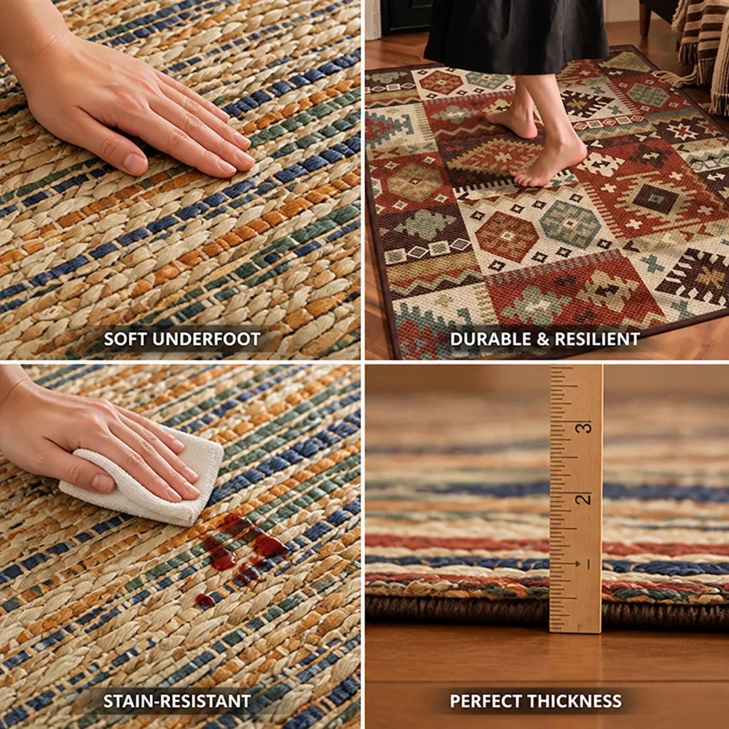Area Rug Artisan Patchwork Stain-Resistant Soft Underfoot