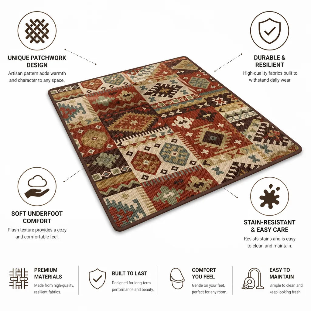 Area Rug Artisan Patchwork Stain-Resistant Soft Underfoot