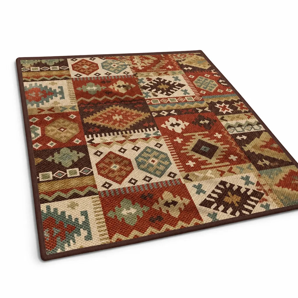 Area Rug Artisan Patchwork Stain-Resistant Soft Underfoot
