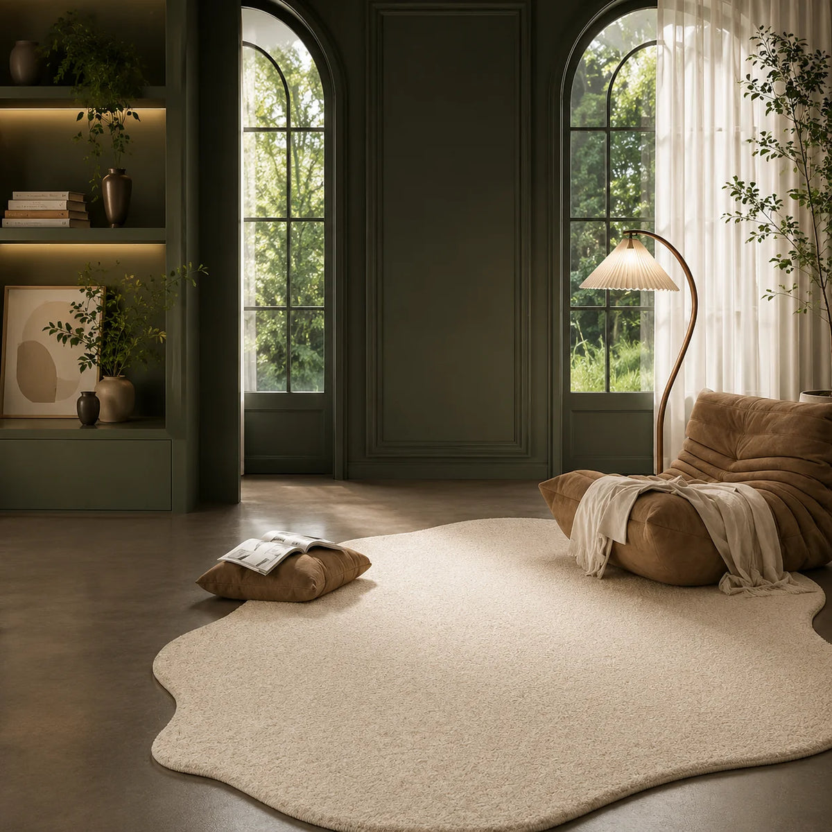 Area Rug Cream High Pile Carved Pattern