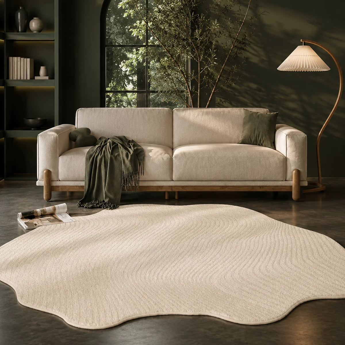 Area Rug Cream High Pile Carved Pattern