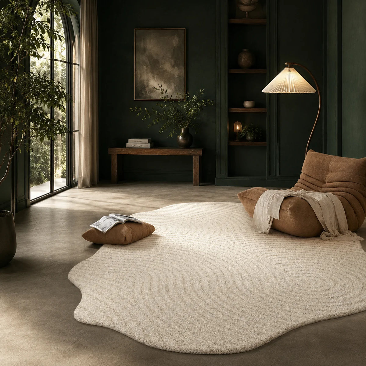 Area Rug Cream High Pile Carved Pattern