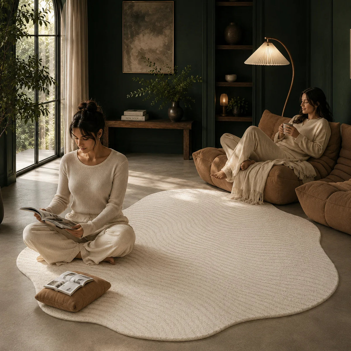 Area Rug Cream High Pile Carved Pattern