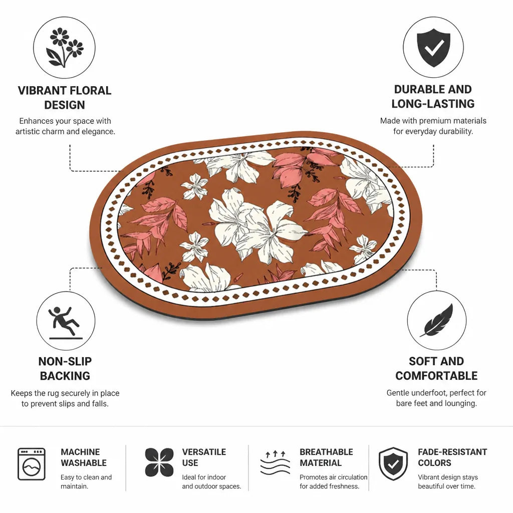 Area Rug French Country Floral Machine Washable Non-Slip