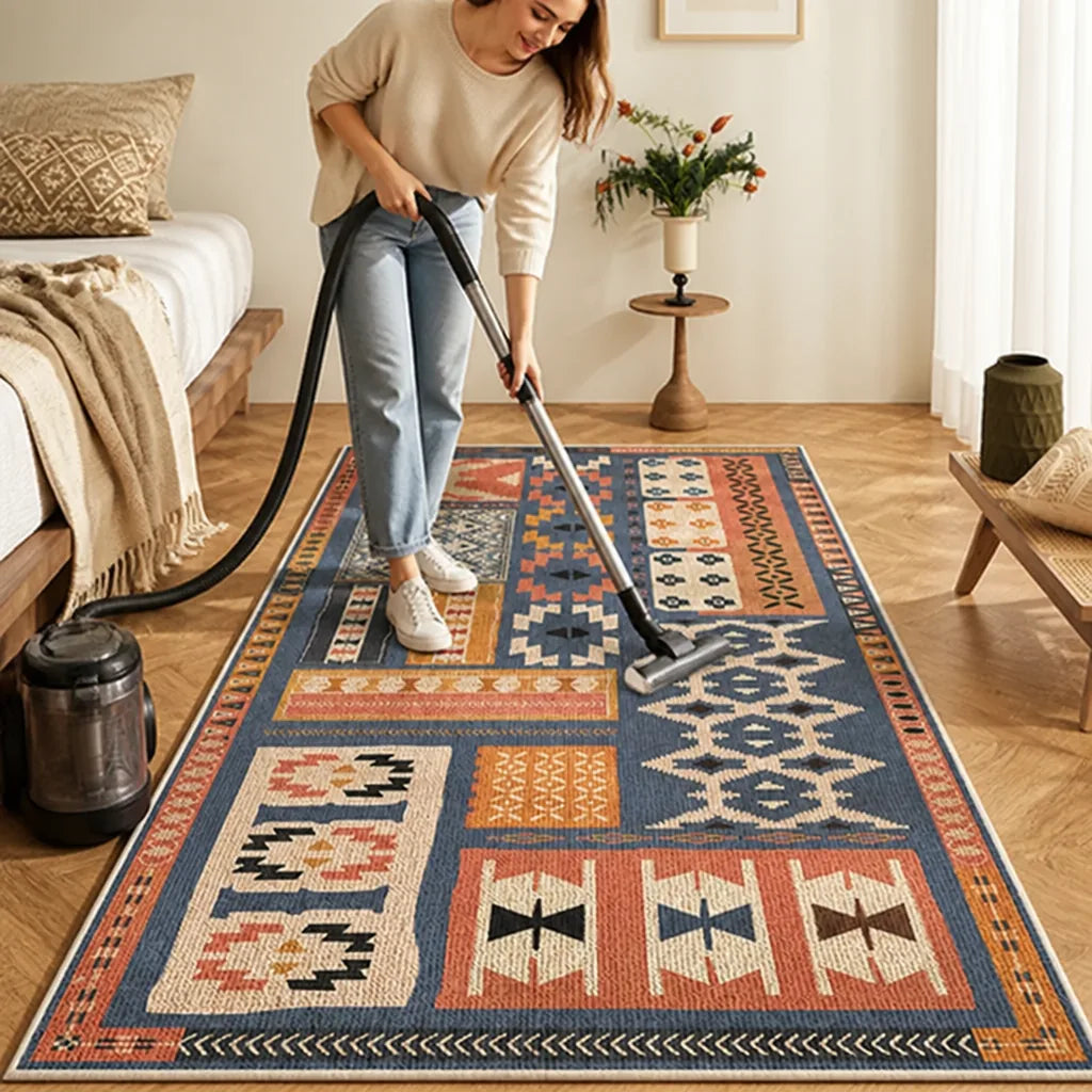 Area Rug Geometric Pattern Non-Slip Backing Easy-Care