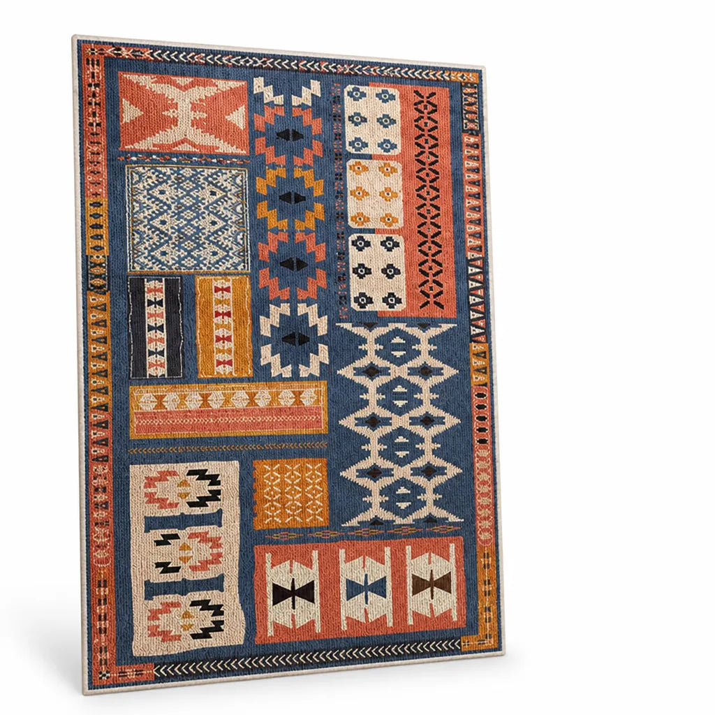 Area Rug Geometric Pattern Non-Slip Backing Easy-Care