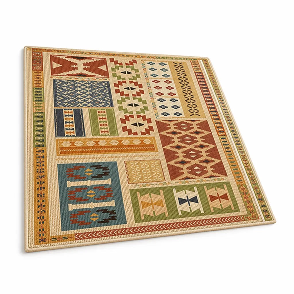 Area Rug Geometric Pattern Non-Slip Backing Easy-Care