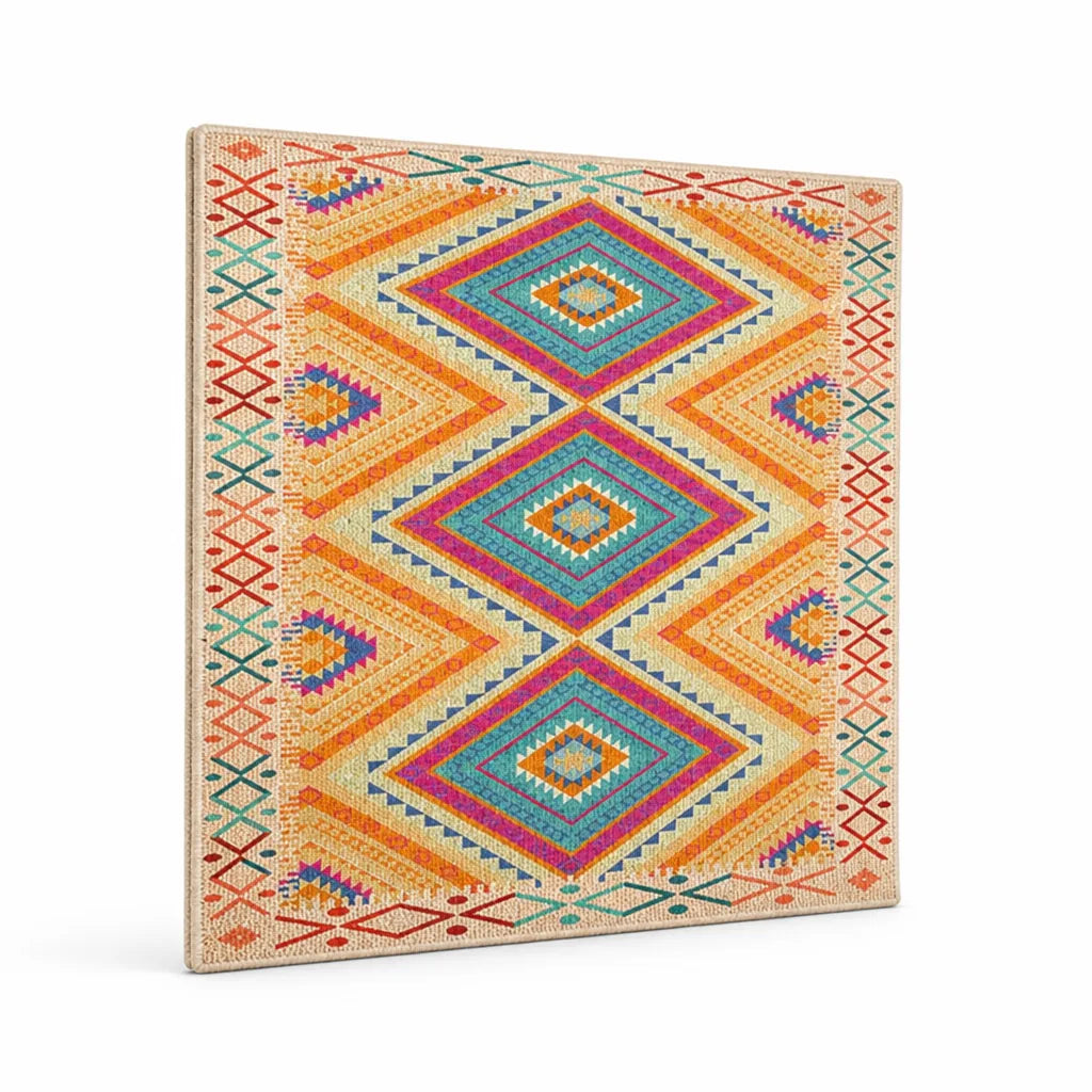 Area Rug Geometric Pattern Non-Slip Backing Easy-Care
