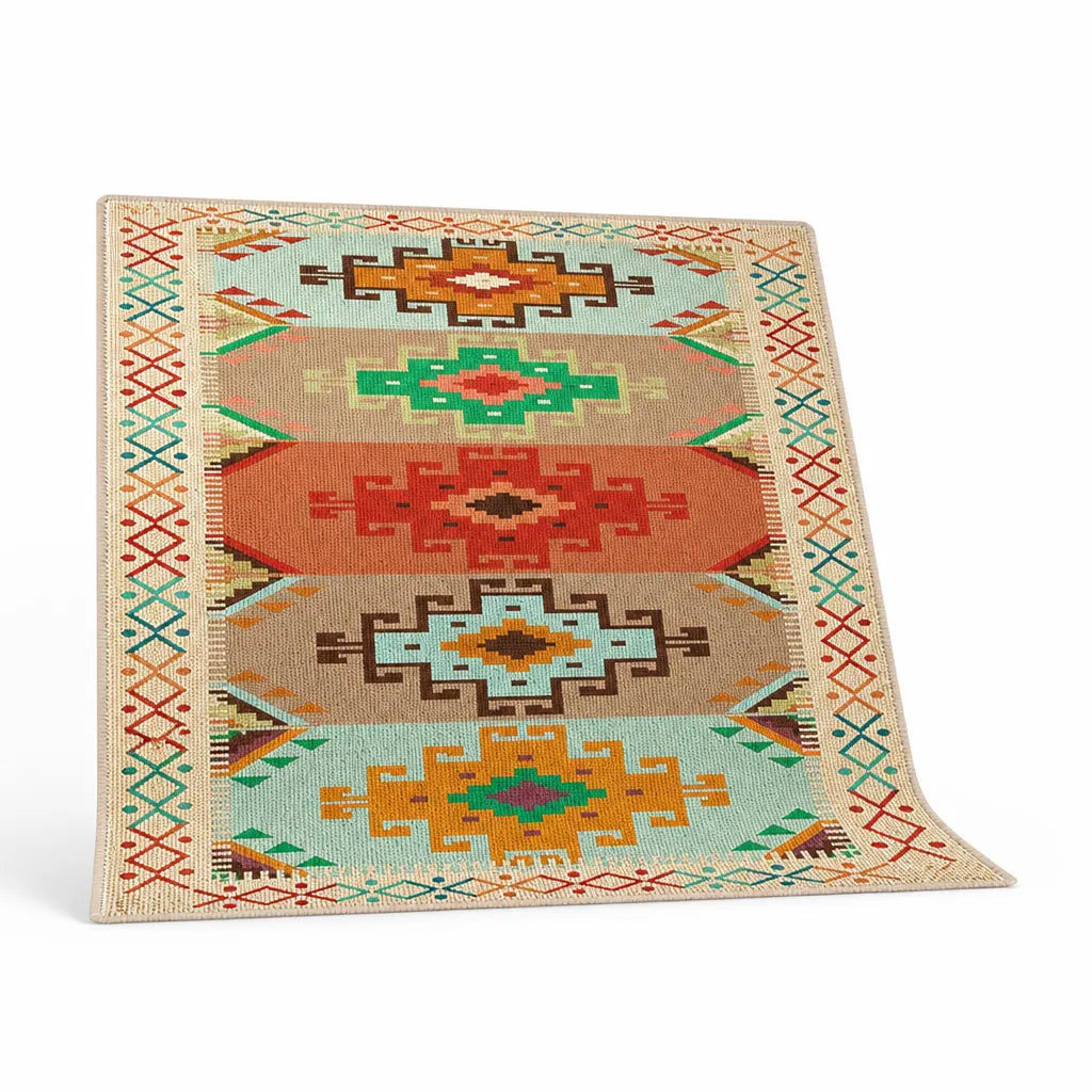 Area Rug Geometric Pattern Non-Slip Backing Easy-Care