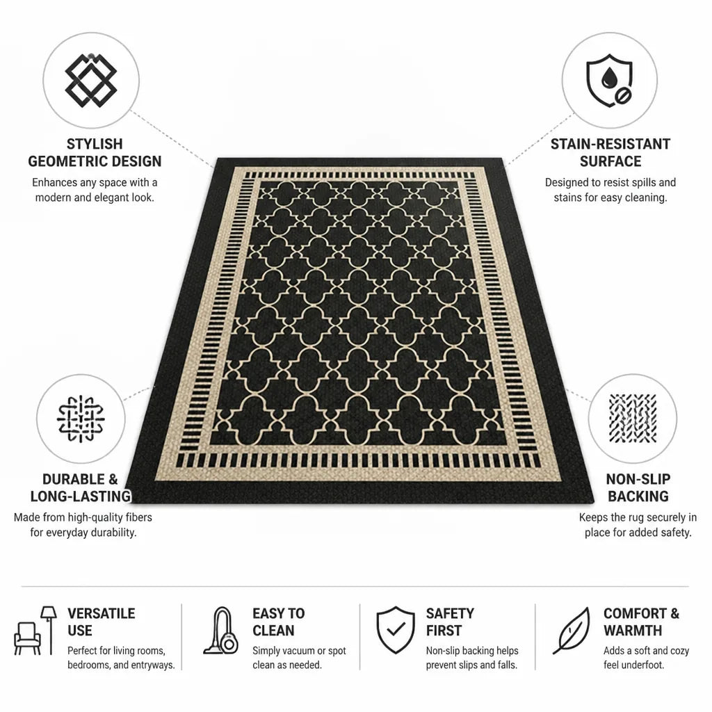 Area Rug Geometric Pattern Stain-Resistant & Non-Slip Backing