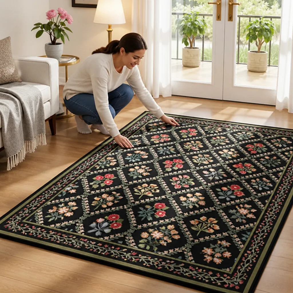 Area Rug Handcrafted Persian Floral Plush Easy Care