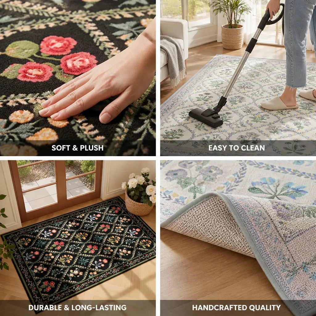 Area Rug Handcrafted Persian Floral Plush Easy Care