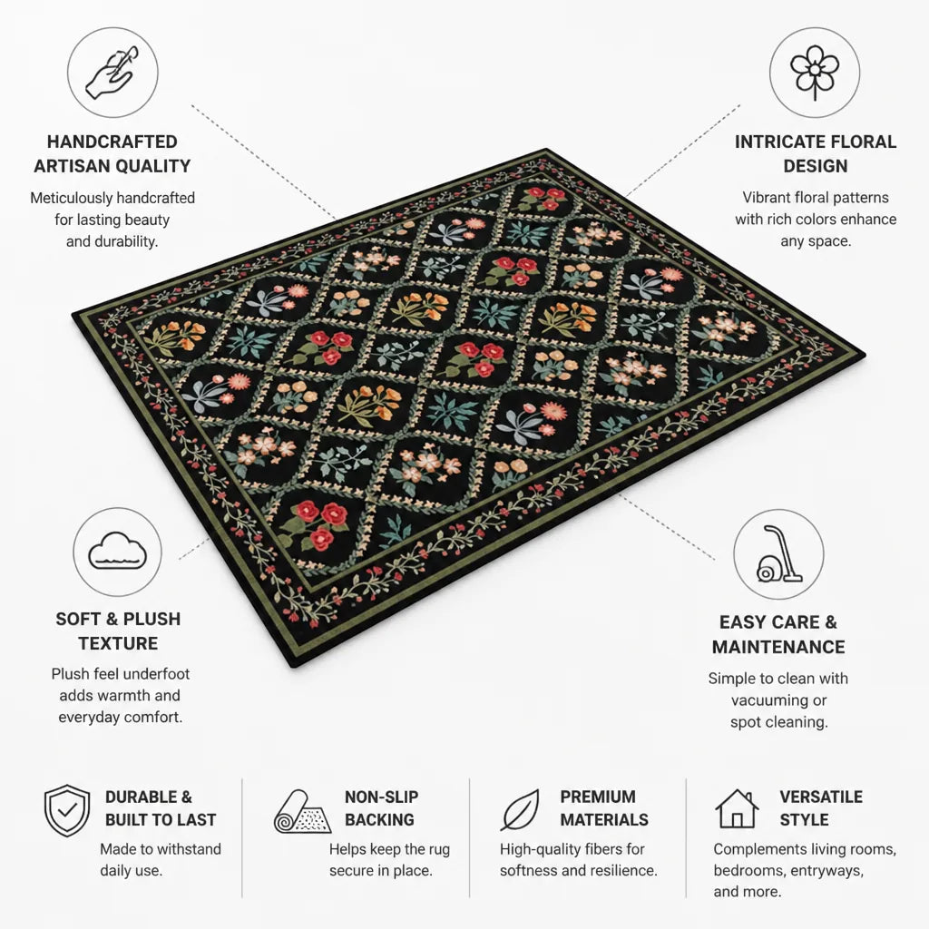 Area Rug Handcrafted Persian Floral Plush Easy Care