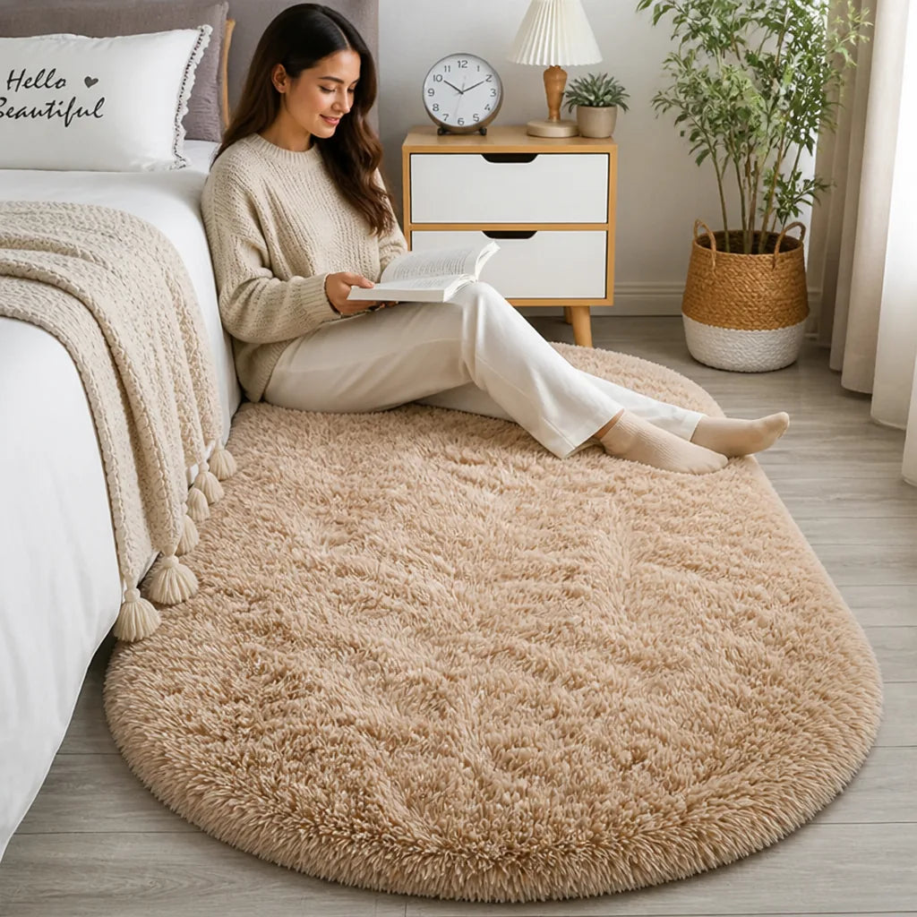 Area Rug High-Pile Plush Oval Easy Care