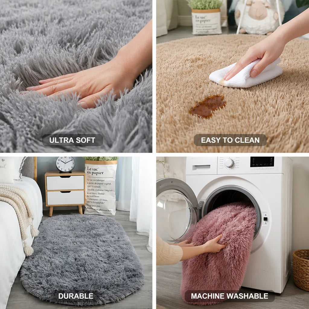 Area Rug High-Pile Plush Oval Easy Care