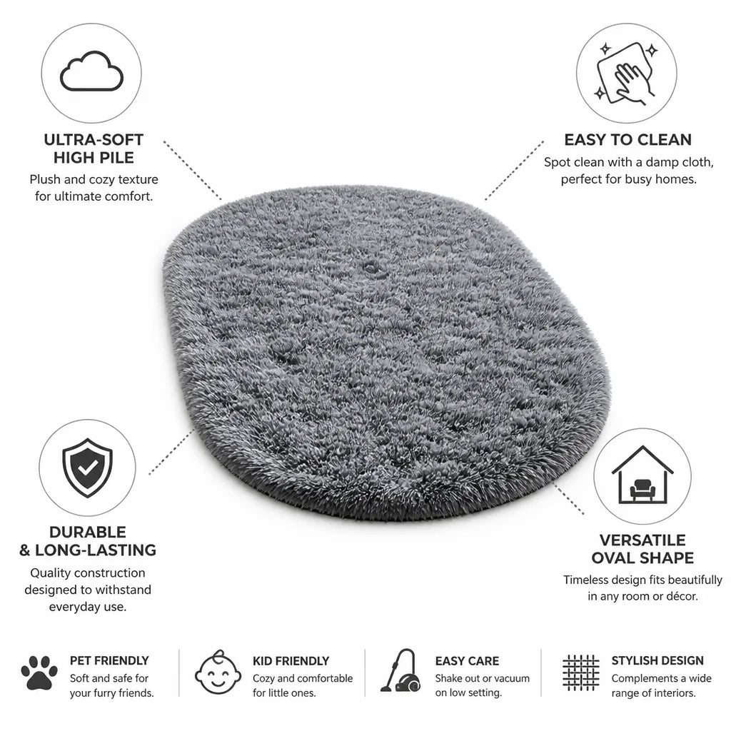 Area Rug High-Pile Plush Oval Easy Care