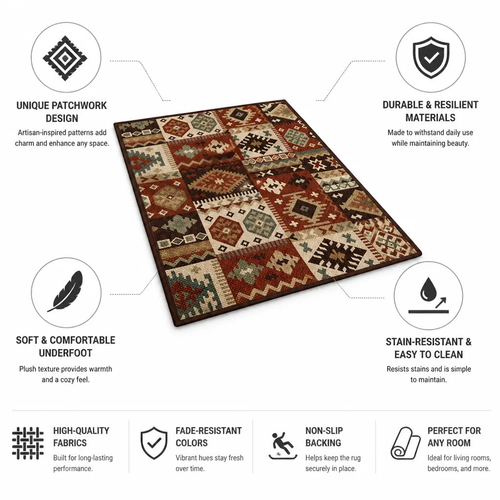 Area Rug Patchwork Soft & Stain-Resistant