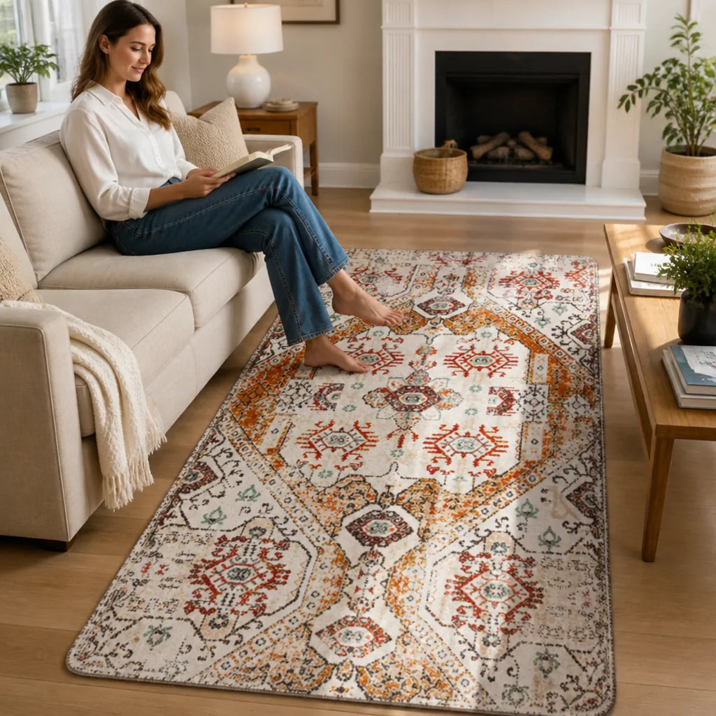 Area Rug Persian Medallion Flat-Weave Low-Profile