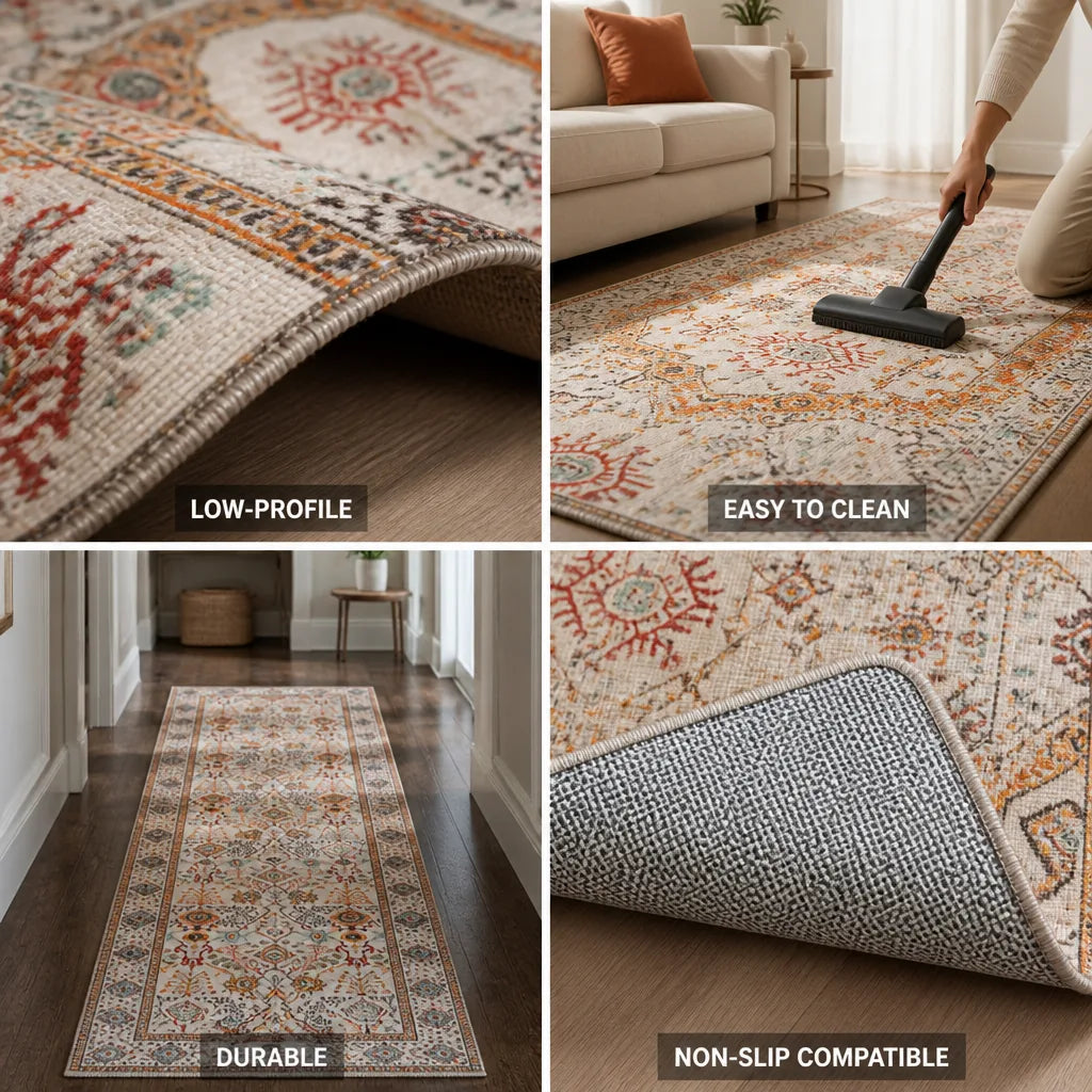 Area Rug Persian Medallion Flat-Weave Low-Profile