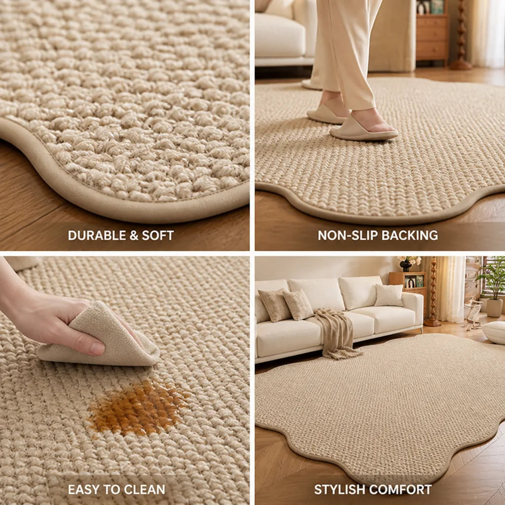 Area Rug Plush Textured Non-Slip Backing & Easy-Clean