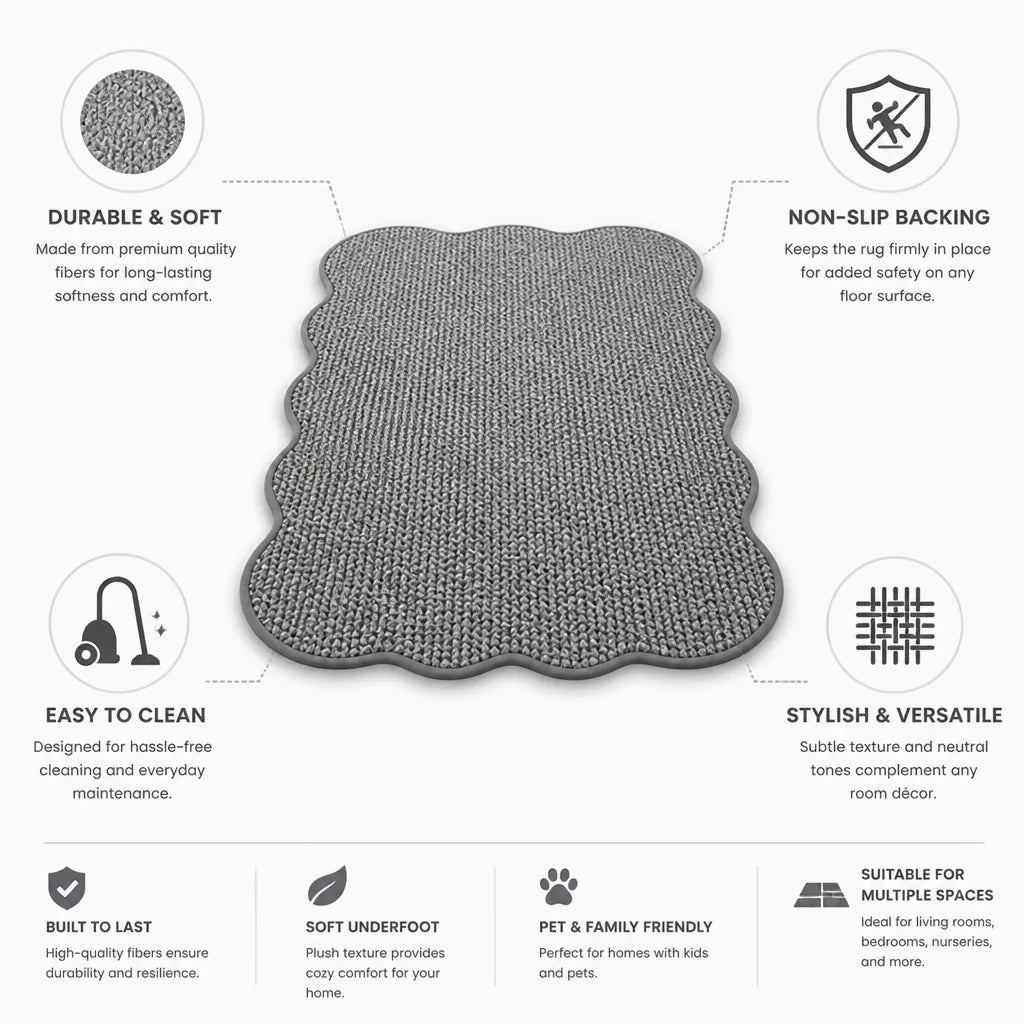 Area Rug Plush Textured Non-Slip Backing & Easy-Clean