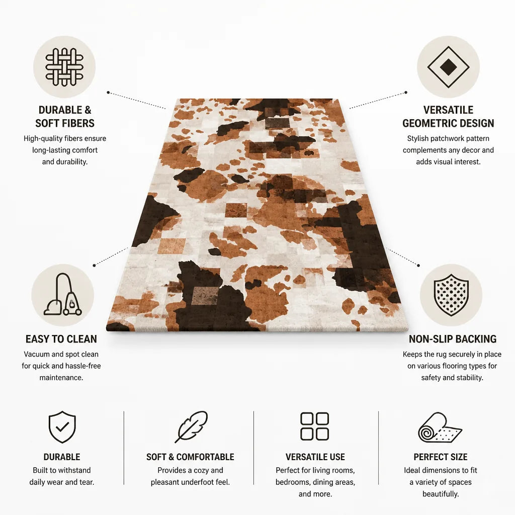 Area Rug Textured Geometric Patchwork & Non-Slip Backing