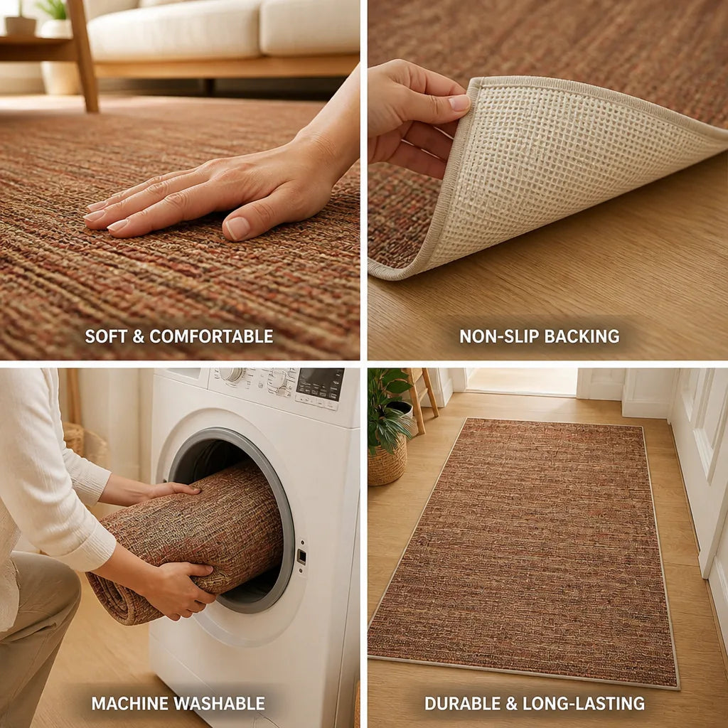 Area Rug Textured Machine Washable & Non-Slip Backing