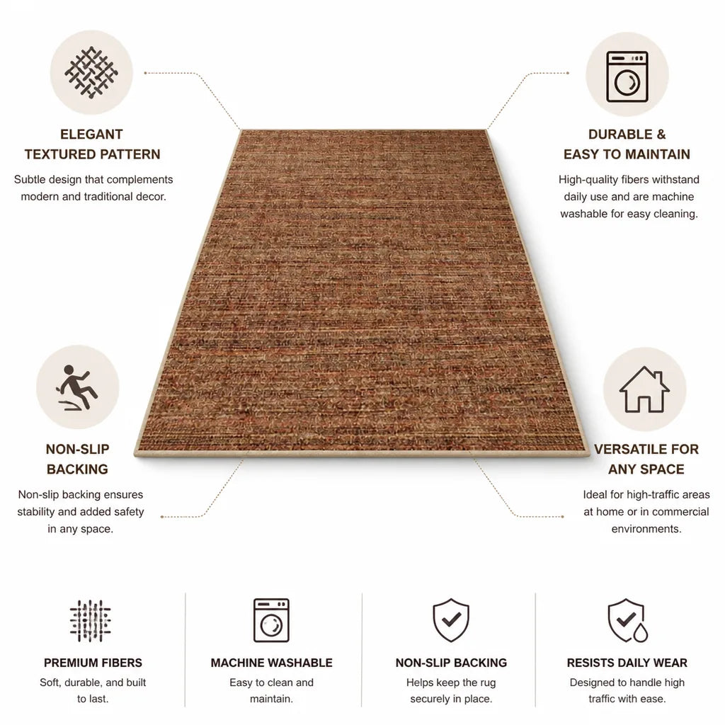 Area Rug Textured Machine Washable & Non-Slip Backing