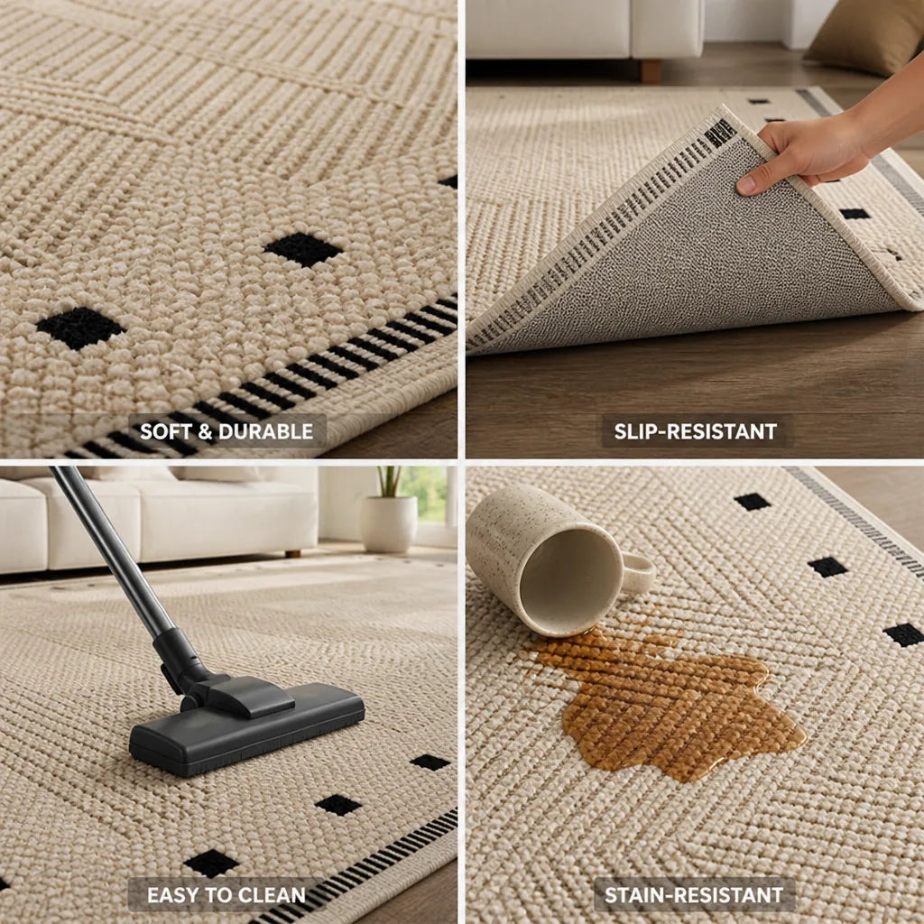 Area Rug Textured Soft Durable Fibers Slip-Resistant Backing