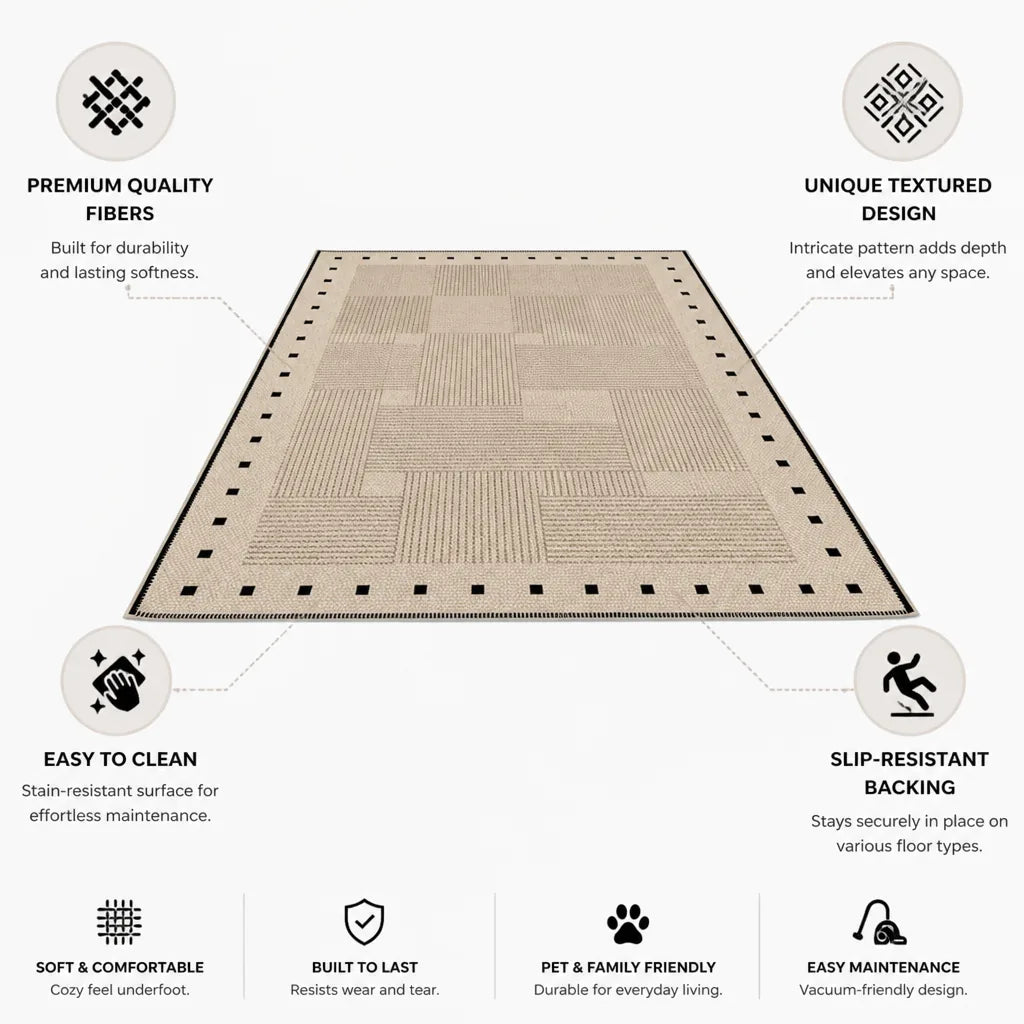 Area Rug Textured Soft Durable Fibers Slip-Resistant Backing