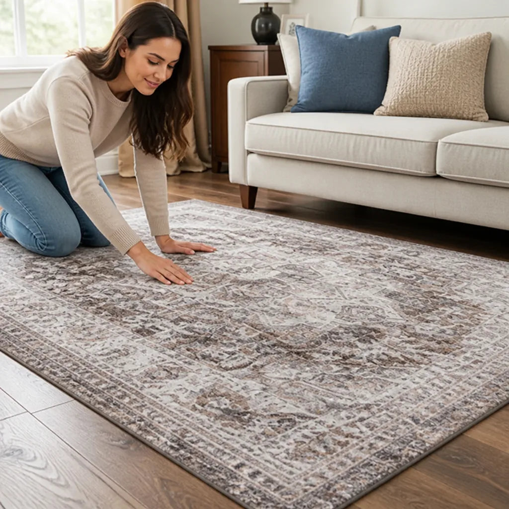 Area Rug Washed Persian Stain-Resistant Soft & Durable Fiber
