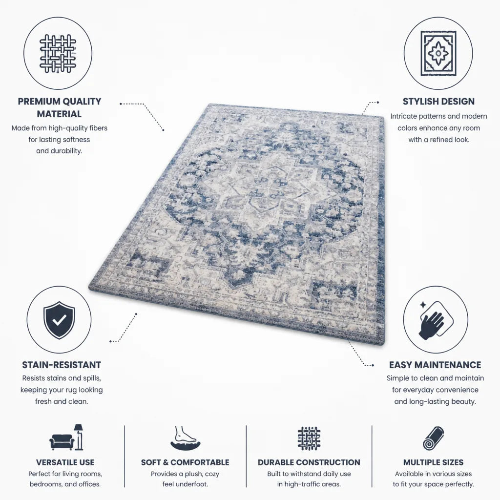 Area Rug Washed Persian Stain-Resistant Soft & Durable Fiber