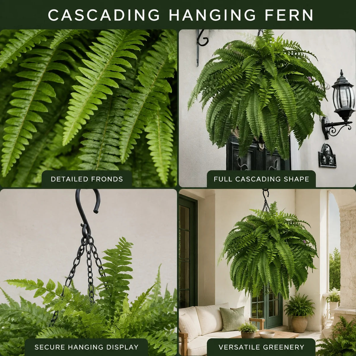 Artificial Boston Fern Lifelike Cascading Fronds UV Resistant