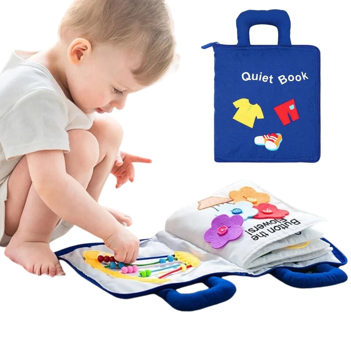 Baby Activity Book Soft Cloth Crinkle Tabs 3D Shapes