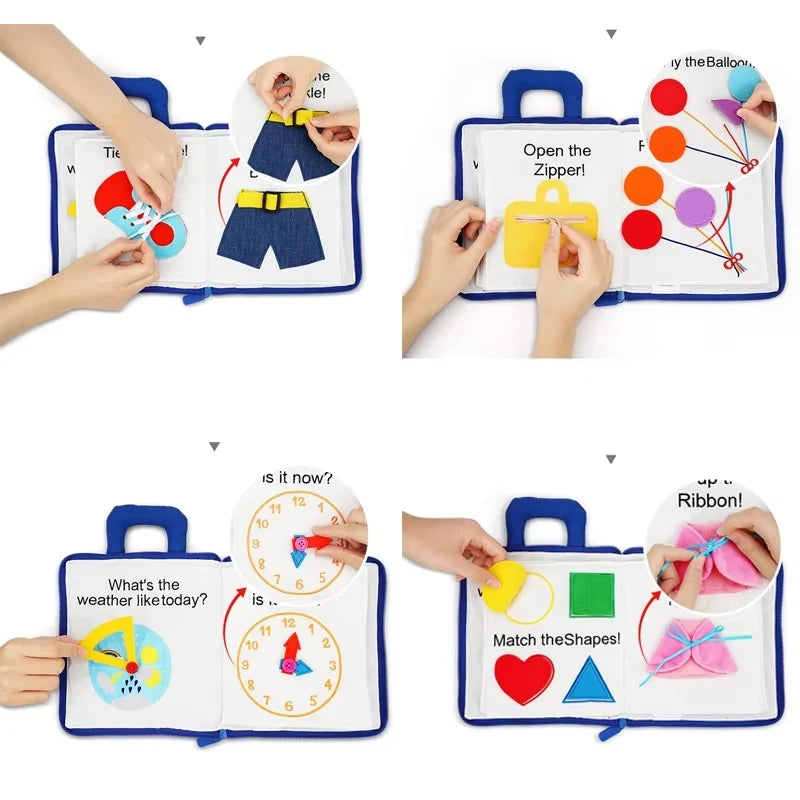 Baby Activity Book Soft Cloth Crinkle Tabs 3D Shapes
