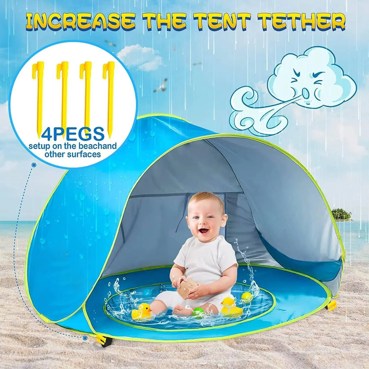 Baby Beach Tent Pop-Up UPF 50 Built-In Splash Pool