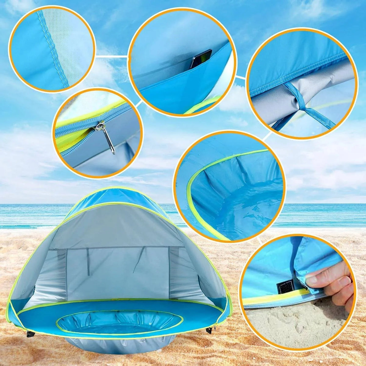 Baby Beach Tent Pop-Up UPF 50 Built-In Splash Pool