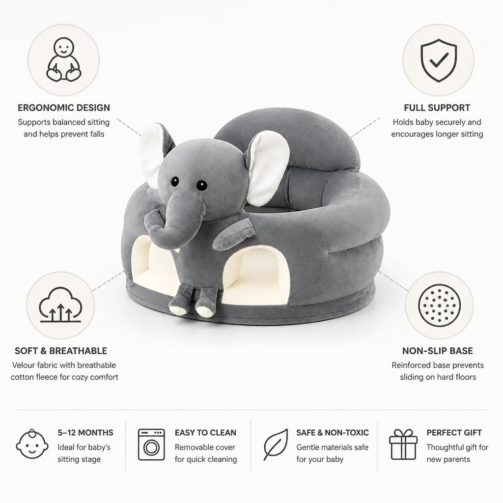 Baby Seat Ergonomic Velour Non-Slip Base