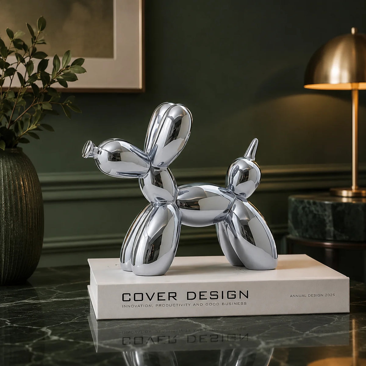 Balloon Dog Statue Glazed Ceramic High Gloss 8.7 Inch