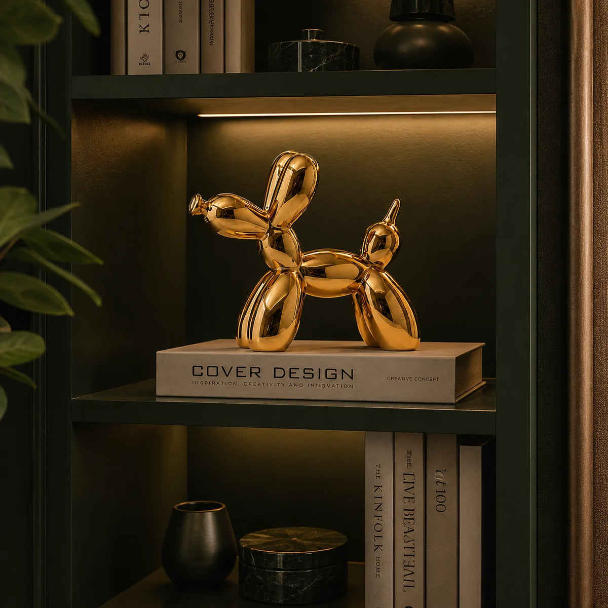 Balloon Dog Statue Glazed Ceramic High-Gloss Weighted Base