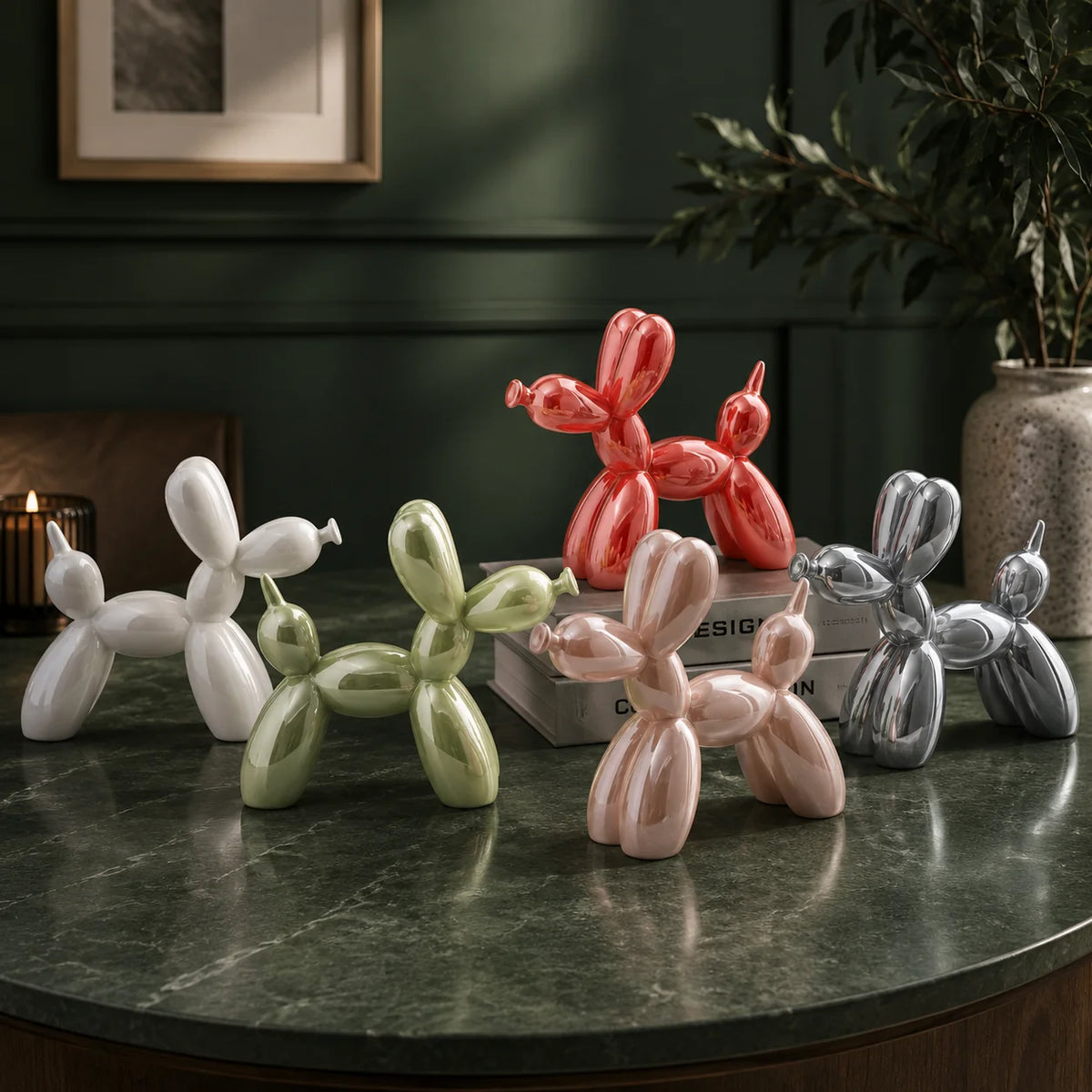 Balloon Dog Statue Glazed Ceramic High-Gloss Weighted Base