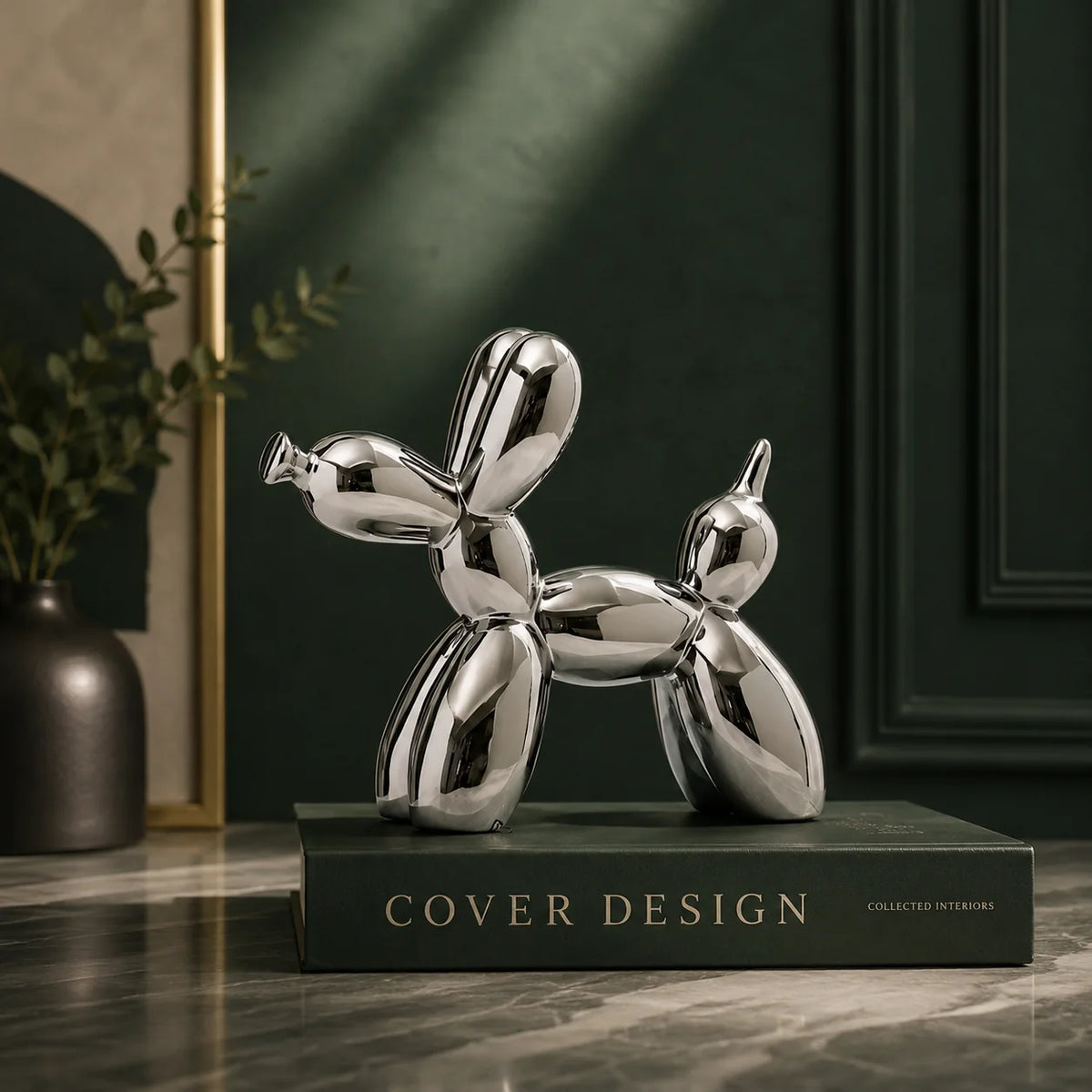 Balloon Dog Statue Glazed Ceramic High-Gloss Weighted Base