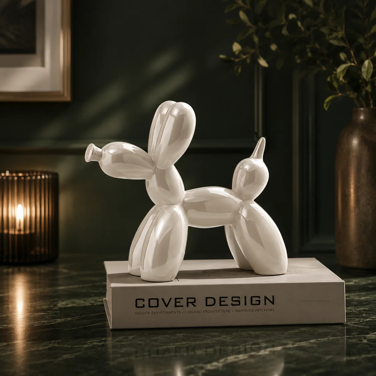 Balloon Dog Statue Glazed Ceramic High-Gloss Weighted Base