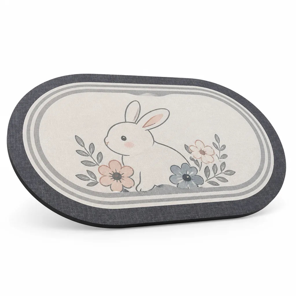 Bath Mat Bunny & Floral Non-Slip Machine Washable