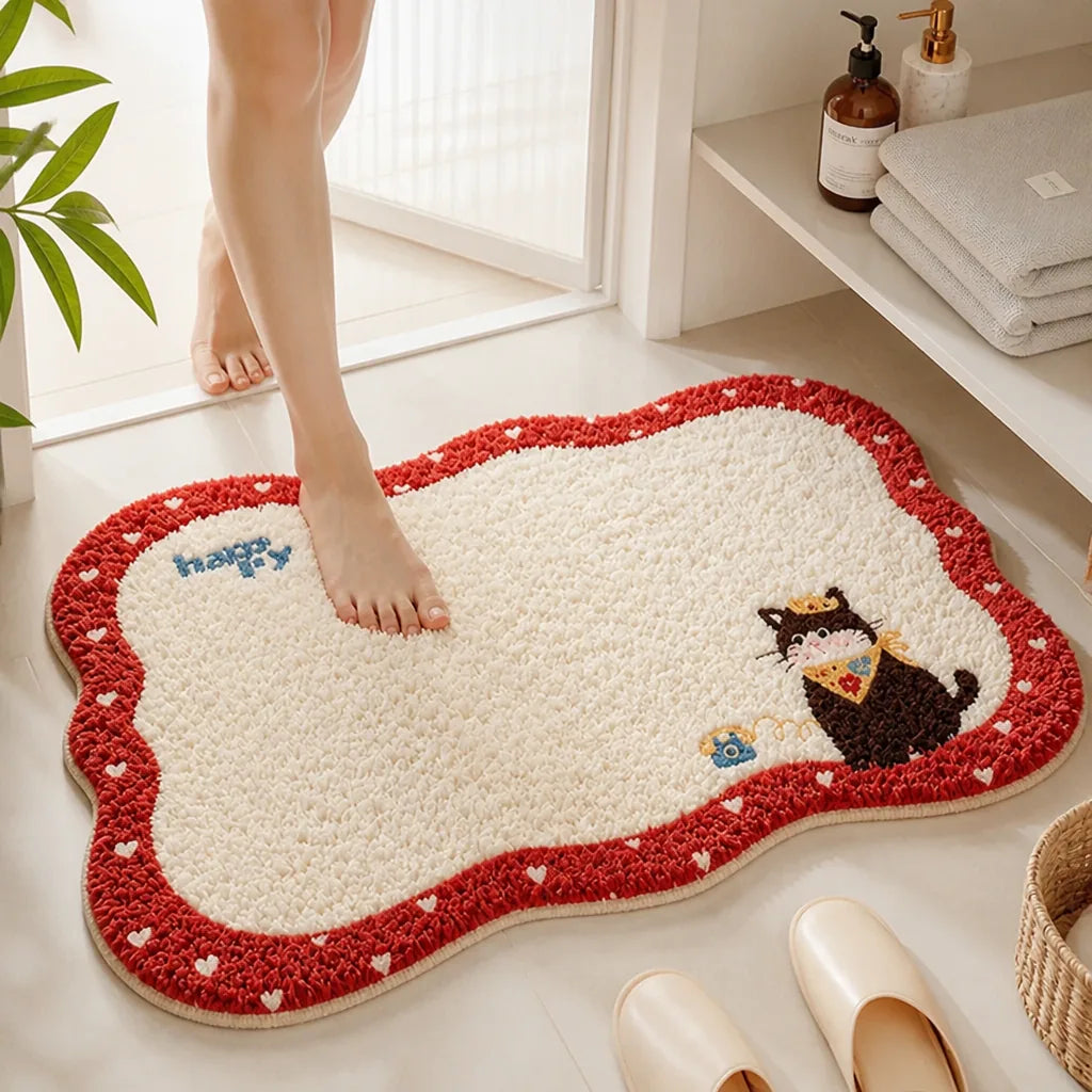 Bath Mat Cat-Themed Faux Cashmere Non-Slip Machine Washable