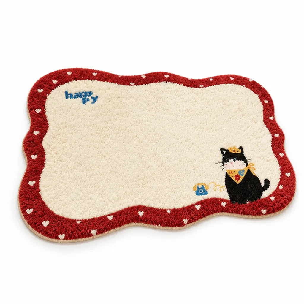Bath Mat Cat-Themed Faux Cashmere Non-Slip Machine Washable